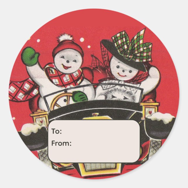 Adesivo Snowman Couple in Car Personalized To and From (Frente)