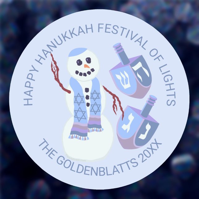 Adesivo Snowman Dreidels Torta Azul Qualquer Texto Hanukka (Add any text you like using the two text templates and create your own Hanukkah round stickers)