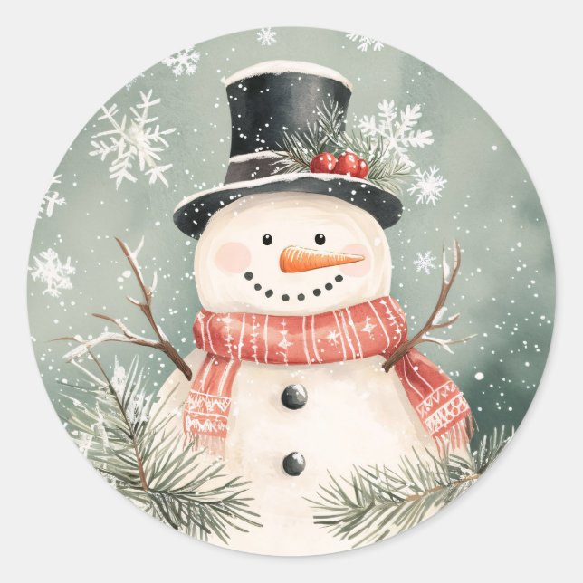 Adesivo Snowman Flocos de neve e Ilustração Verde (Frente)
