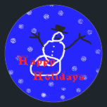Adesivo Snowman Holiday Christmas Stickers Round Modelo<br><div class="desc">Homem de neve e queda de design de neve por Jasmin. Arte por crianças. com</div>