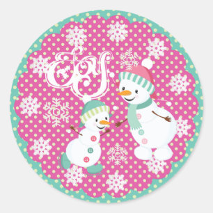 Adesivo Snowman Joy Christmas Snowflakes Round Sticker