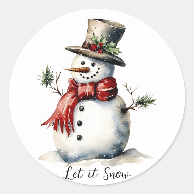 Adesivo Snowman Round Sticker Editável (Frente)