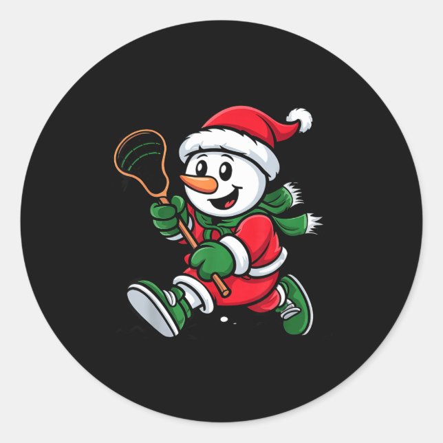Adesivo Snowman Santa Hat Playing Lacrosse Christmas Playe (Frente)