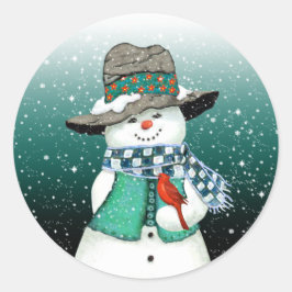Adesivo Snowman sorridente, Cardeal num palheiro de neve