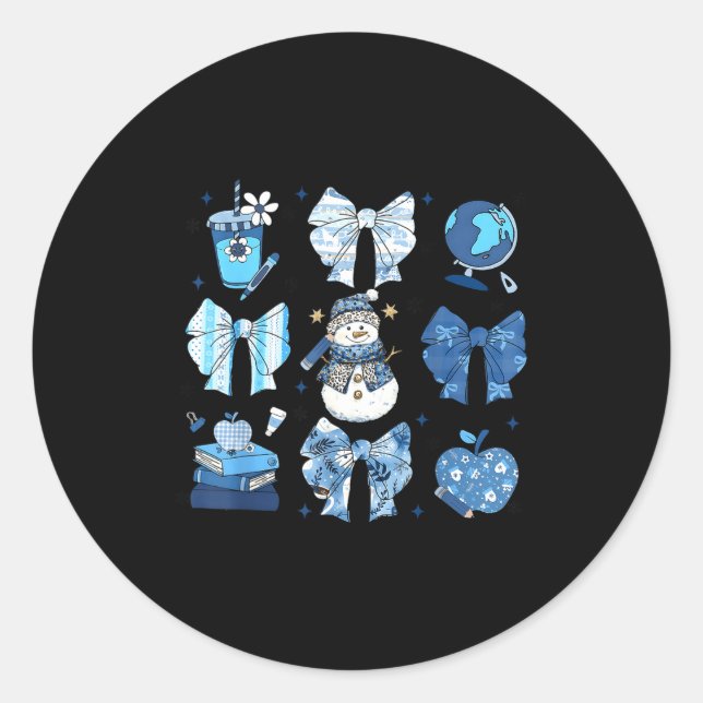 Adesivo Snowman Teacher Winter Bows Clroom Cute Blue Aesth (Frente)