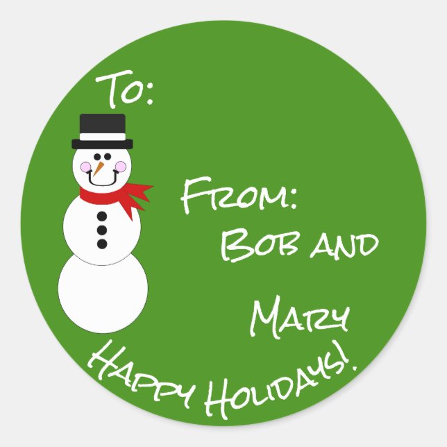 Adesivo Snowman To From Happy Holidays Gift Sticker (Frente)