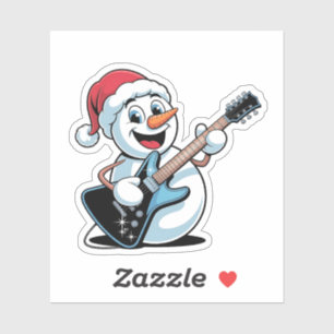 Adesivo Snowman Tocando Papais noeis de Violão Elétrico no