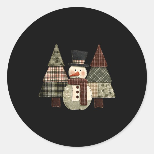 Adesivo Snowman Trees Patchwork Plaid Trees Rustic Christm (Frente)