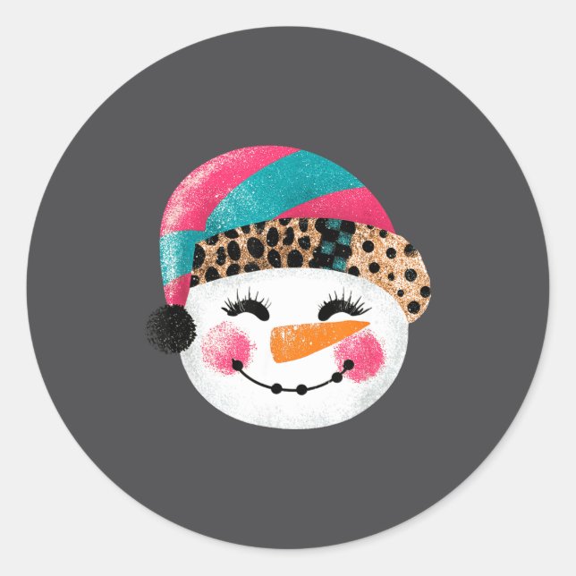 Adesivo Snowman With Santa Hat And Leopard Pattern  (Frente)