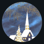 Adesivo Snowy Christmas Church Amen Stickers<br><div class="desc">Vintage cena de uma igreja com tripa coberta de neve em uma noite iluminada com galhos cintilantes no primeiro plano nesses adesivos de Natal.</div>