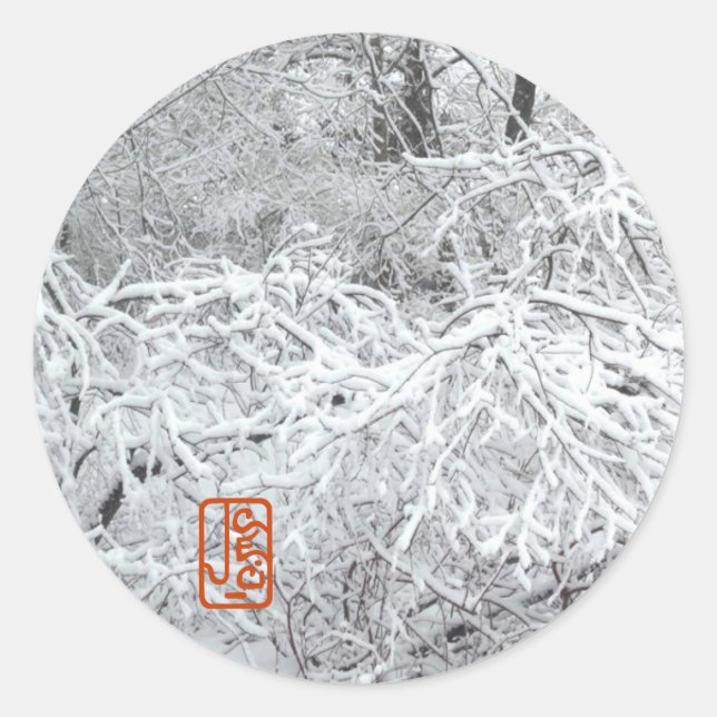 Adesivo Snowy Hedgerow Inverno Round Sticker (Frente)