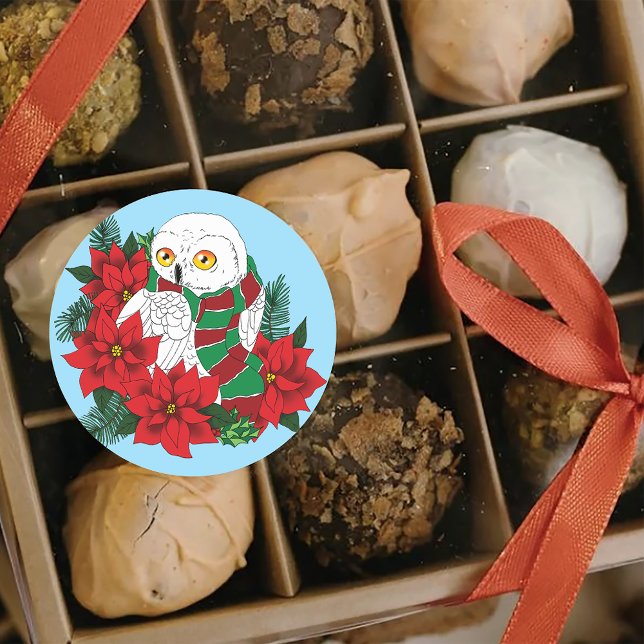 Adesivo Snowy Owl Red Poinsettias Natal (Criador carregado)