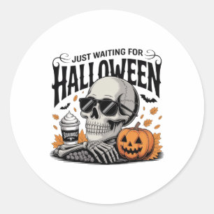 Adesivo Só Esperando O Café Do Halloween Skeleton Ou