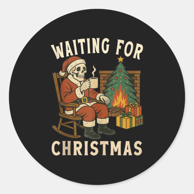 Adesivo Só Esperando O Esqueleto De Natal Do Halloween Beb (Frente)