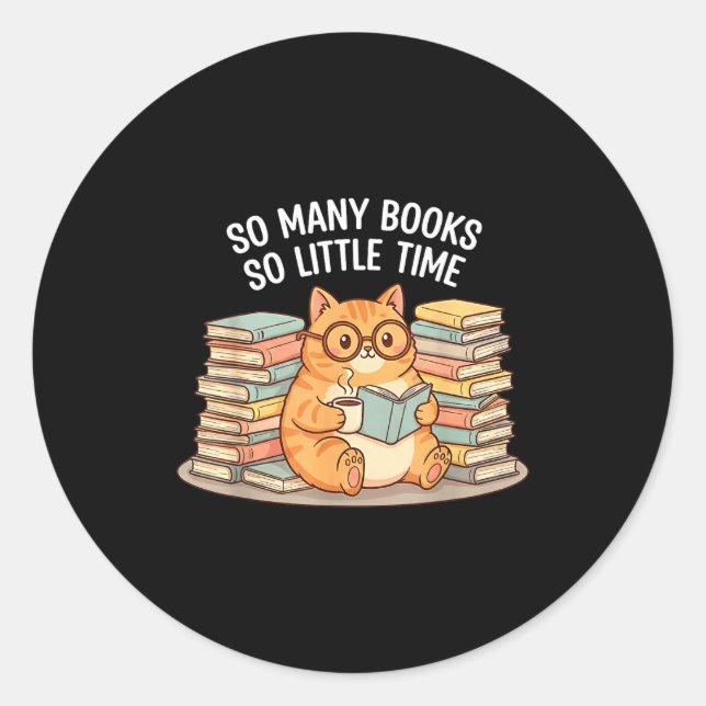 Adesivo So Many Books Little Time Cat With Coffee  (Frente)