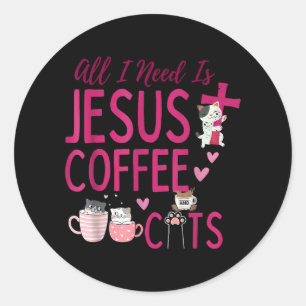 Adesivo Só preciso de Jesus, Café e Gatos Cristão Fu
