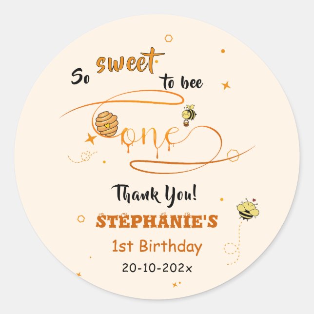 Adesivo So Sweet To Bee One Cute Honey Bee 1st Birthday (Frente)