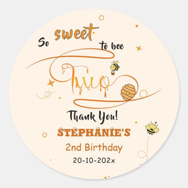 Adesivo So Sweet To Bee Two Cute Honey Bee 2nd Birthday (Frente)