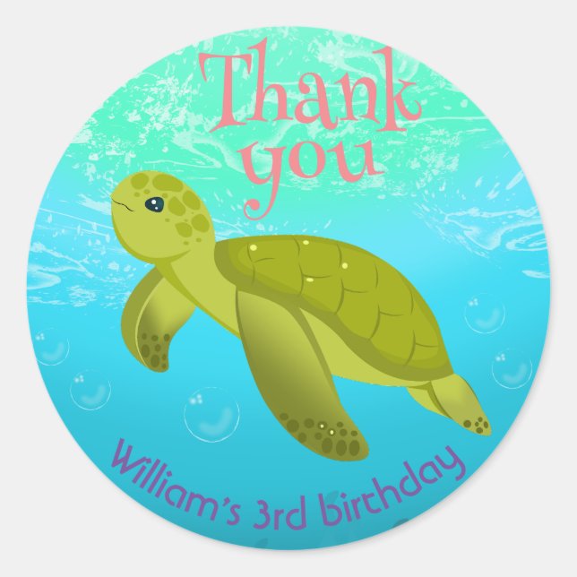 Adesivo Sob A Tartaruga Marítima Com Festa de aniversário  (Frente)