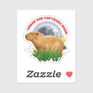 Adesivo Sob o capybara Moon Funny Capybara