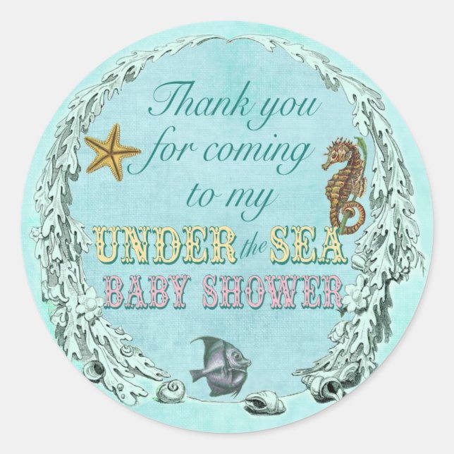 Adesivo Sob o Chá de fraldas do mar Obrigado Sticker (Frente)