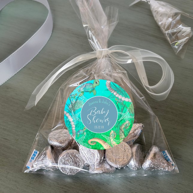 Adesivo Sob o Chá de fraldas Marítimo Náutico (Under The Sea Nautical Baby Shower Classic Round Sticker)