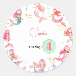 Adesivo Sob o mar aniversário de criança de Sereias