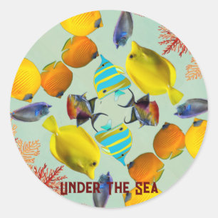 Adesivo Sob o Mar Corais Peixes Azuis Água Marinha