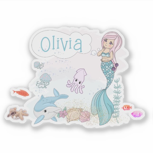 Adesivo Sob o Mar Sereia Personalizada (Frente)