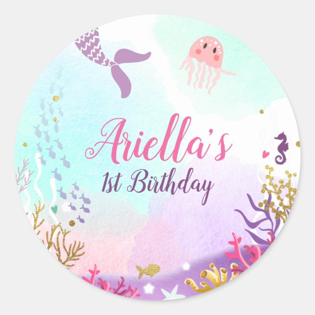 Adesivo Sob o Mar Vinheta de Sereia, Coluna rosa (Frente)