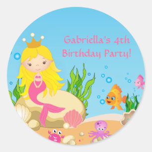 Adesivo Sob o Vinheta de Aniversário da Sereia da Loira d