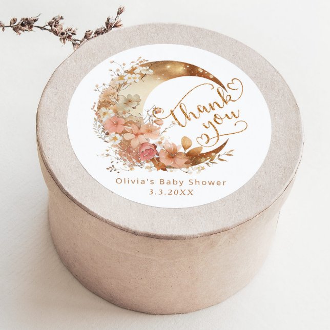 Adesivo Sobre a lua chá de fraldas de ouro obrigado você (Criador carregado)