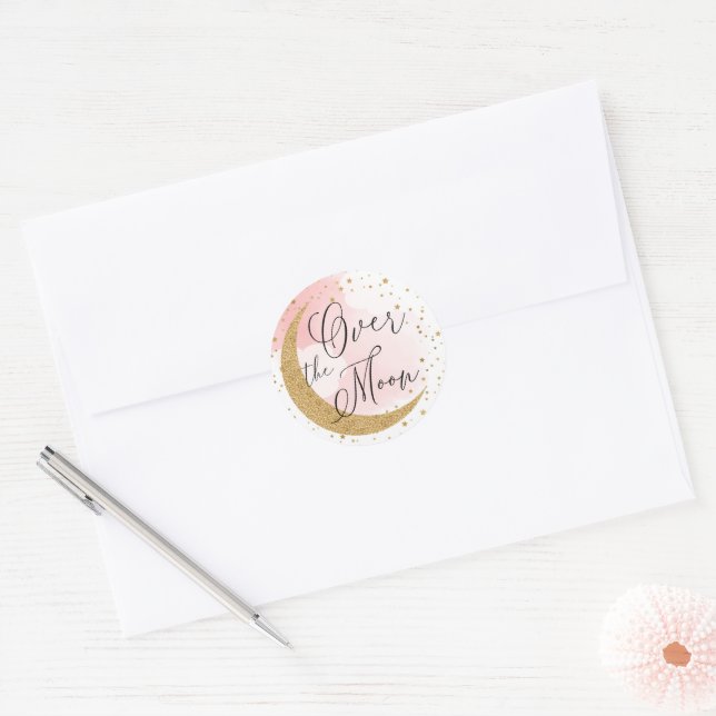 Adesivo Sobre a Lua, Dourada Glitter Envelope Rosa (Envelope)