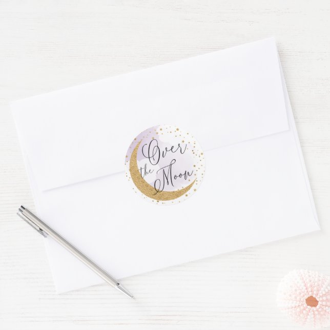 Adesivo Sobre a Lua, Dourada Glitter Roxo Envelope Selo (Envelope)