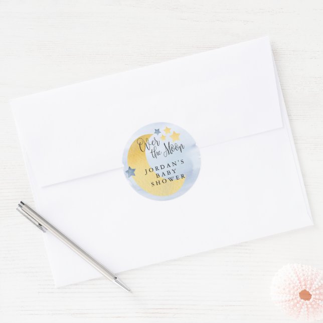 Adesivo Sobre a Lua, Selo de Envelope Personalizado Azul (Envelope)