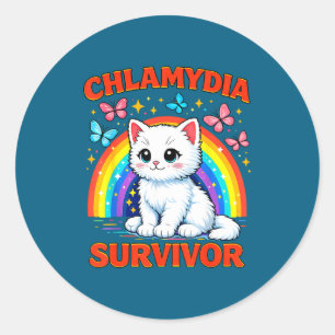 Adesivo Sobrevivente de Clamídia Gatinho Branco Sarcástico