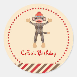 Adesivo Sock Monkey Birthday Favor Sticker