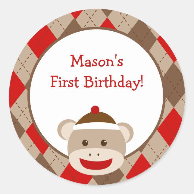 Adesivo Sock Monkey Favor Stickers (Frente)