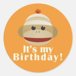 Adesivo Sock Monkey Orange Birthday Stickers Kelly Schwark