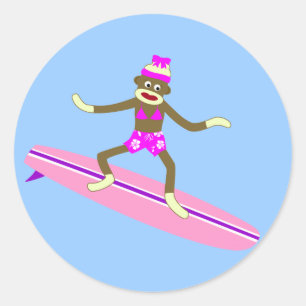 Adesivo Sock Monkey Surfer Girl