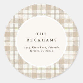 Adesivo Soft Beige Gingham Christmas Return Address