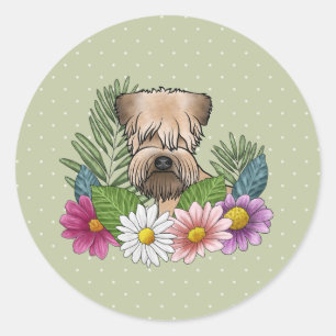 Adesivo Soft-Coated Wheaten Terrier Flores Coloridas Verde