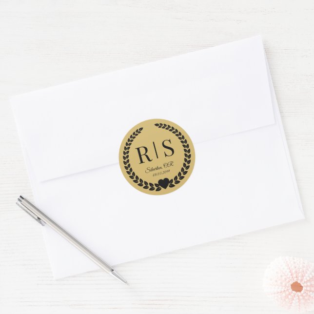 Adesivo Soft Gold Wedding Monogram Initials (Envelope)