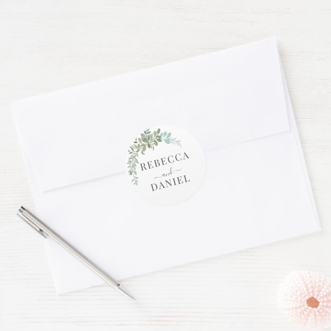 Adesivo Soft Green Eucalyptus Watercolor Rustic Wedding (Envelope)