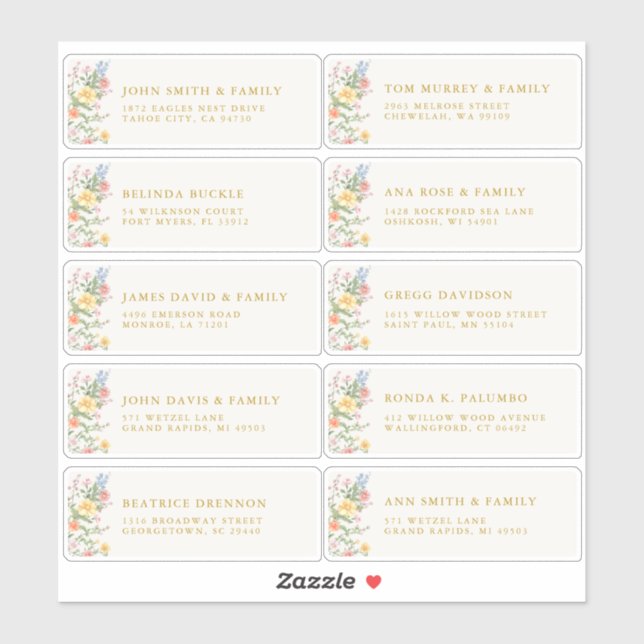Adesivo Soft Pastel Ornate Spring Gold Guest Name Address (Folha)