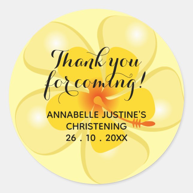 Adesivo Soft Yellow OBRIGADO POR VIR! Christening (Frente)