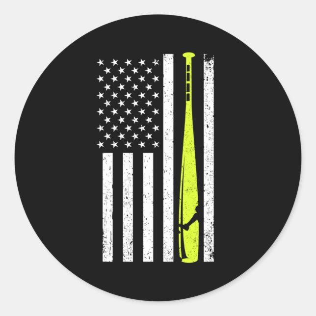 Adesivo Softball EUA Flag Baseball America Bat Pitcher Gif (Frente)