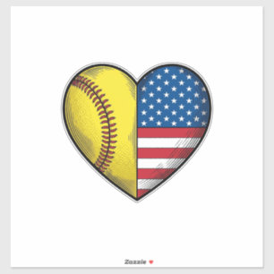 Adesivo Softbol Bandeira EUA Coração Design Vetorial Vinta
