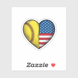 Adesivo Softbol EUA Bandeira Coração Design Vetorial Vinta