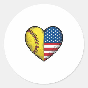 Adesivo Softbol EUA Bandeira Coração Design Vetorial Vinta